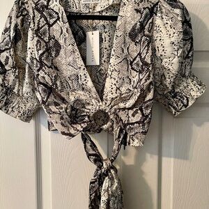 Moon River Black and White Snake Print Blouse